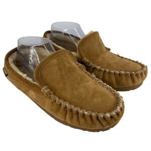 Men's L.L. Bean Size 8M Wicked Good Slippers Venetian Brown Shearling Leather